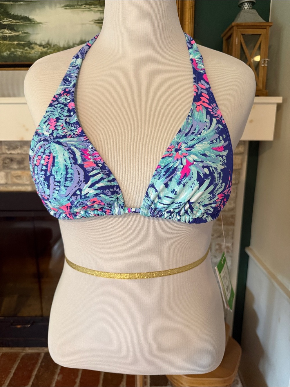 Lilly Pulitzer Guava Tall Triangle Bikini Top Twilight Blue